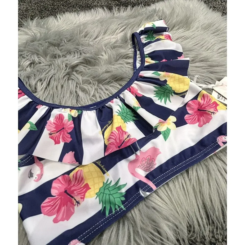 Tommy Bahama Girls‎ Swim Top Size 7/8 Tropical Hibiscus Floral & Pineapple